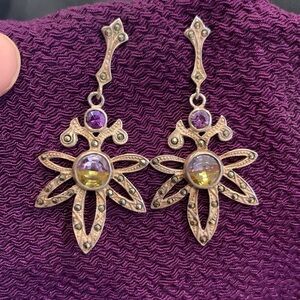 Jaypore Multicolor Sterling Silver Earrings with Rainbow Amethyst and Peridot